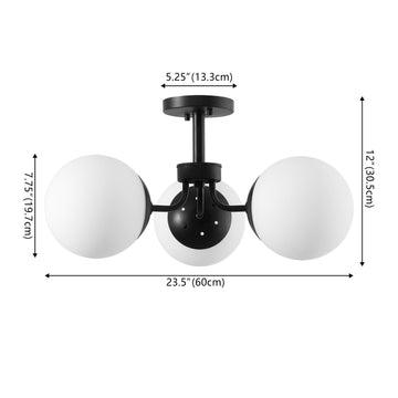 Olivier 23.5" 3-Light Bohemian Farmhouse Iron/Frosted Glass LED Semi Flush Mount - JONATHAN Y